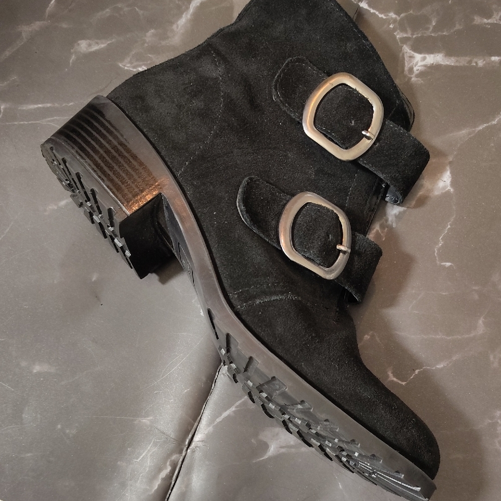 Ladies Black Suede Buckle Boots